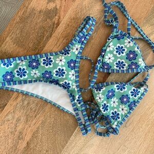 SHEIN Blue and Green Floral Bikini
